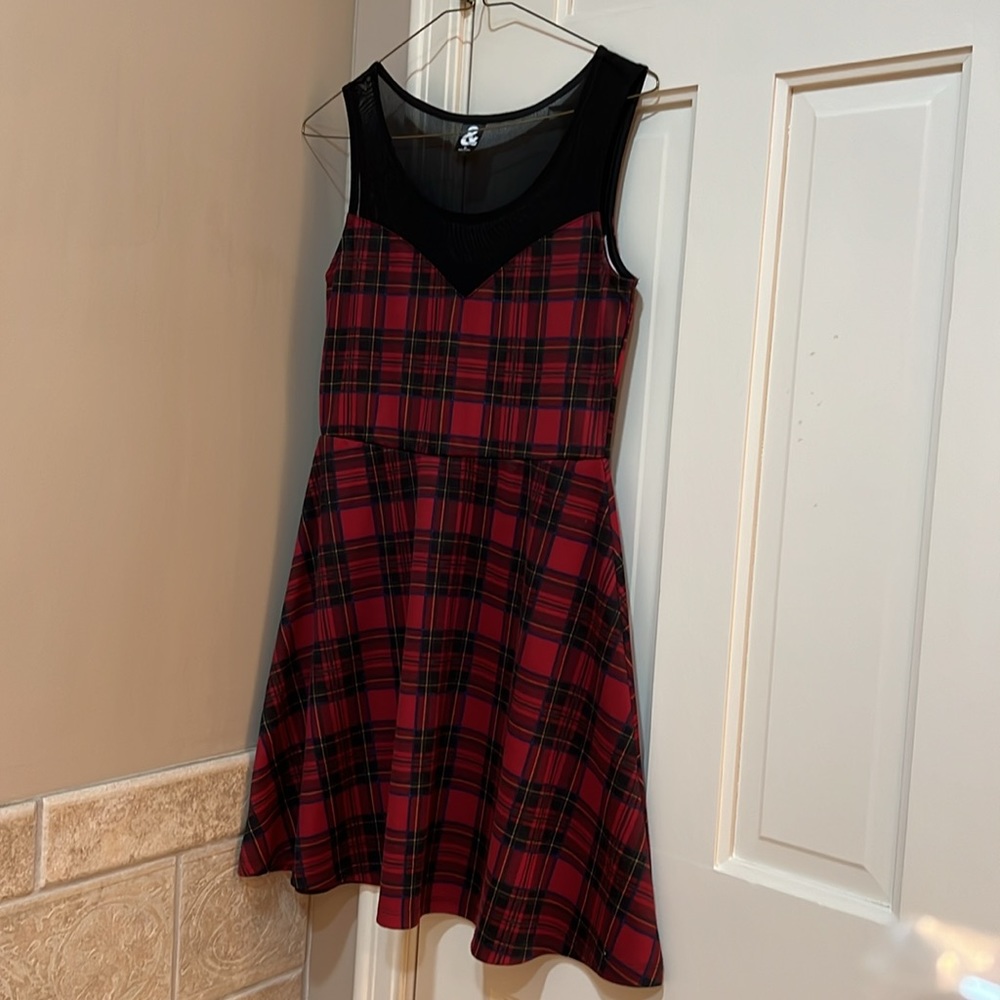 Worn once plaid dress with black mesh top